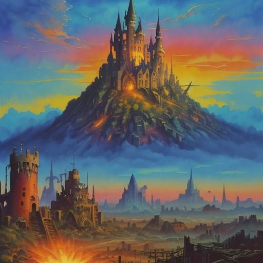 Wizard and Pig in Post-Apocalyptic Gouache Landscape