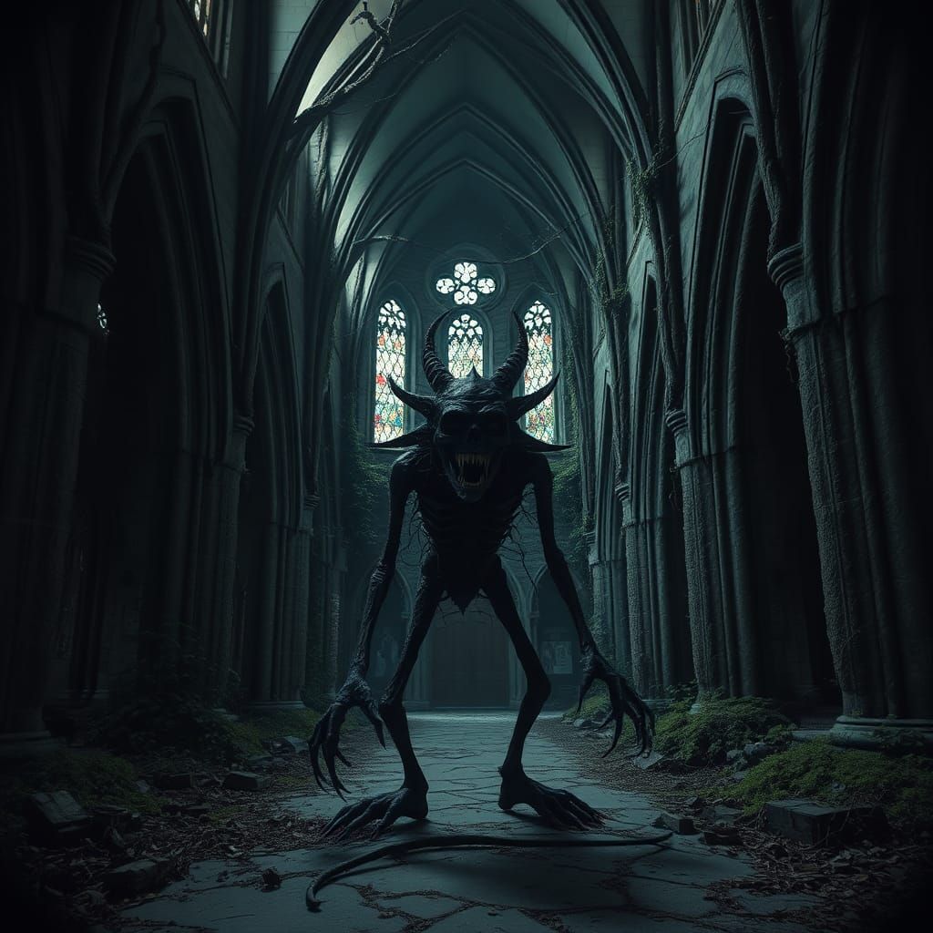 Eerie Macabre Creation in Abandoned Cathedral