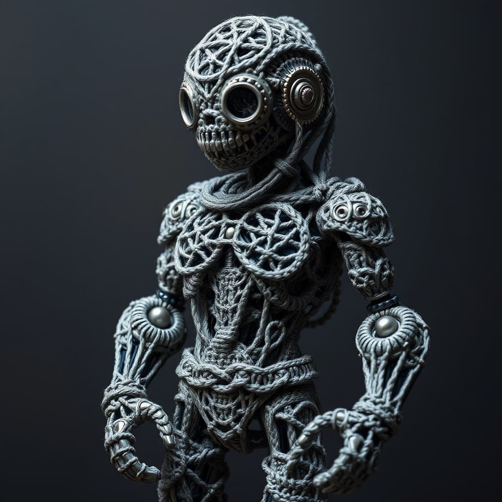 Intricate Metal Crochet Yarn Cyborg
