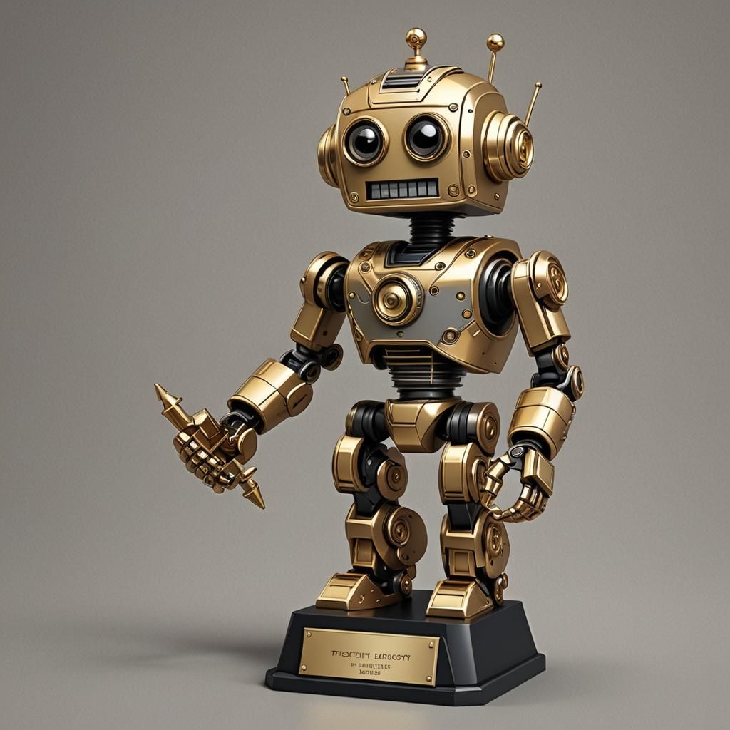 Cartoon Robot Trophy in Playful Style