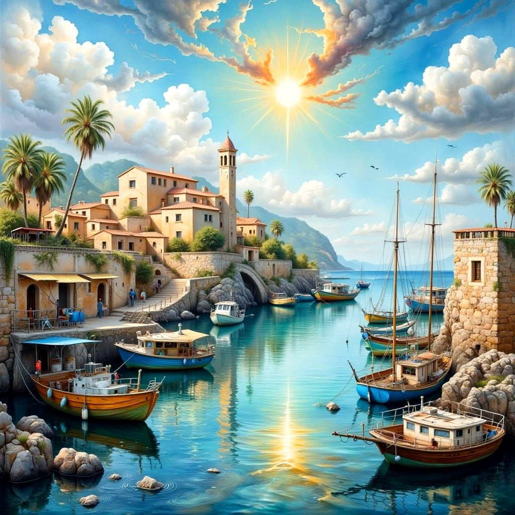 Maltese Harbor in Hyperrealistic Impasto Oil Painting