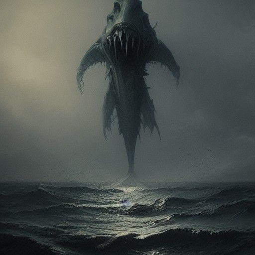 Horrific Sea Monster in Gothic Horror Style
