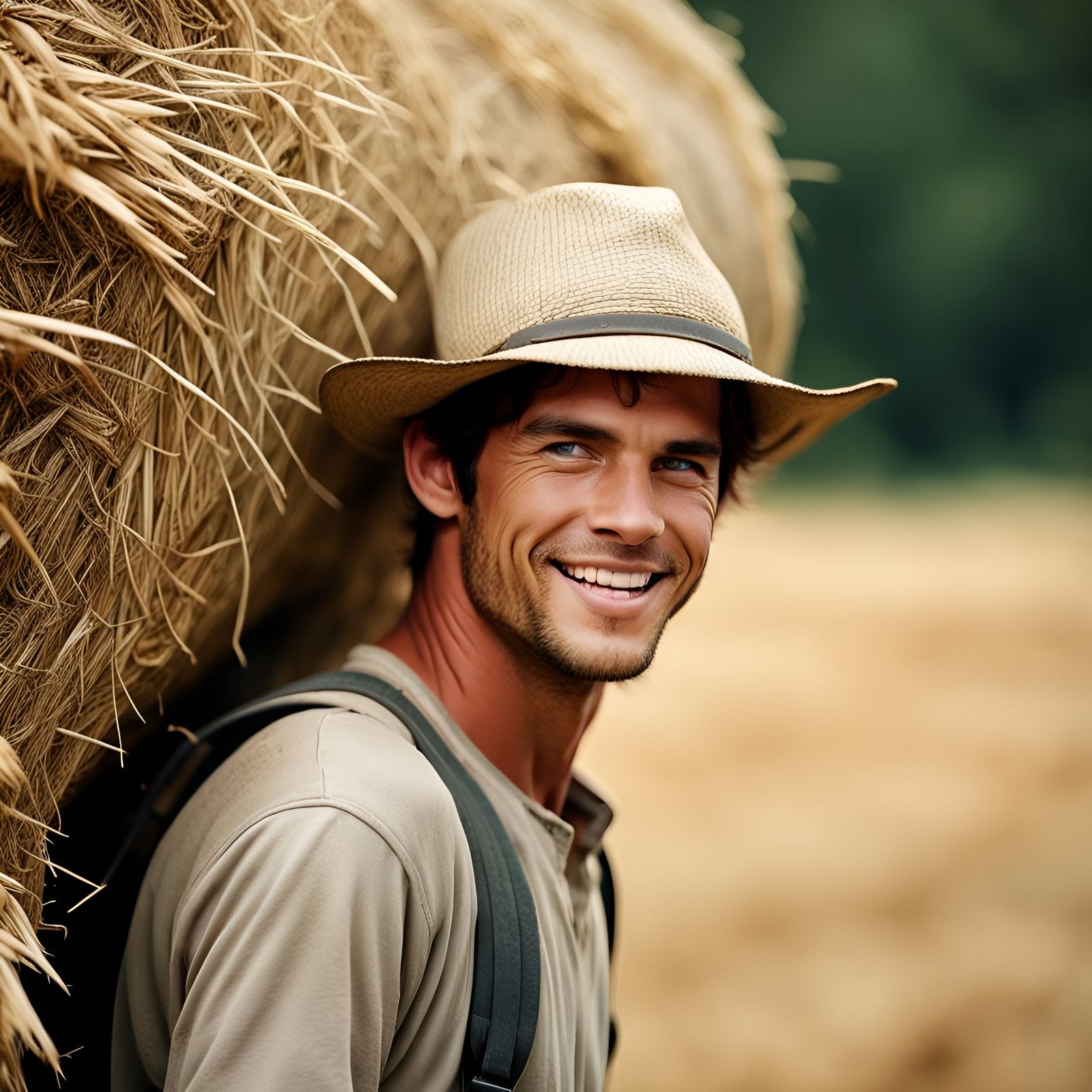 Happy Farmhand Portrait with Bokeh and Studio Lighting