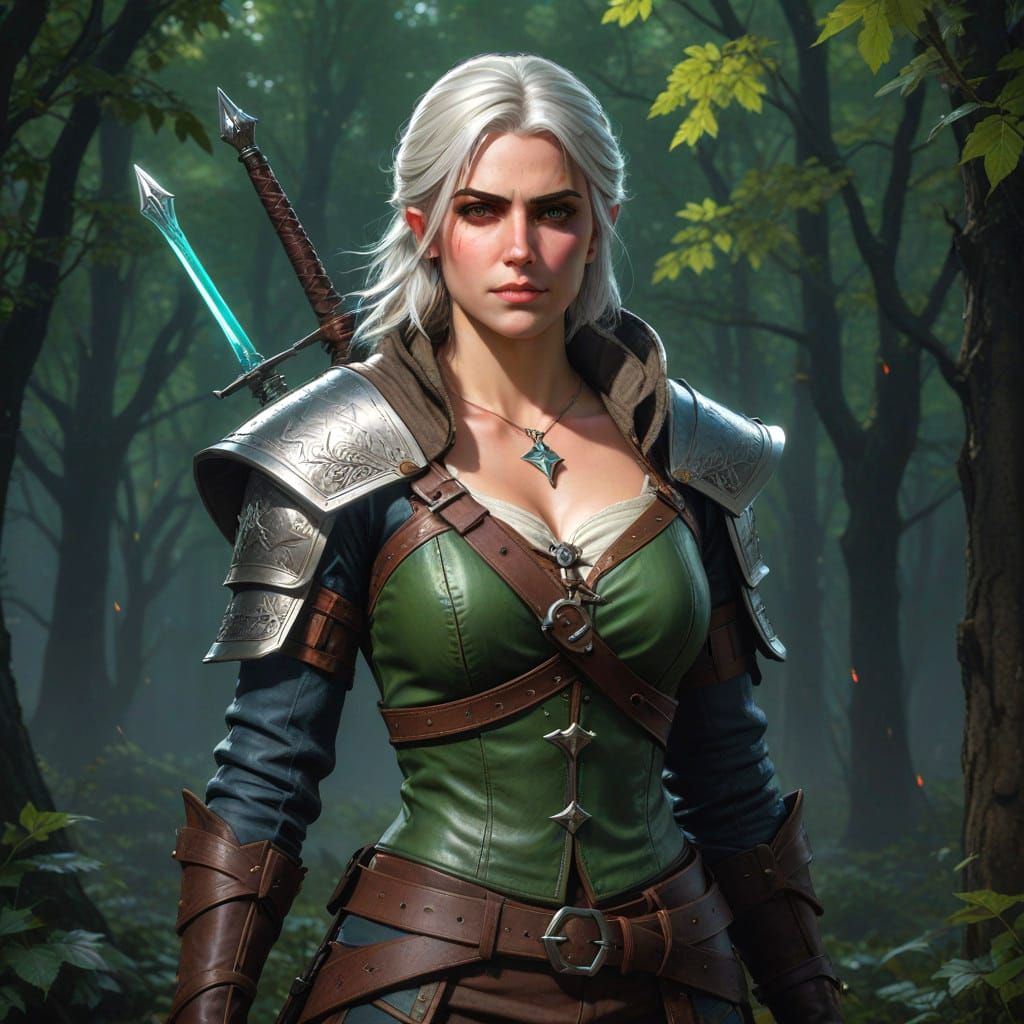 Ciri the Witcher in Vibrant Full-Body Portrait