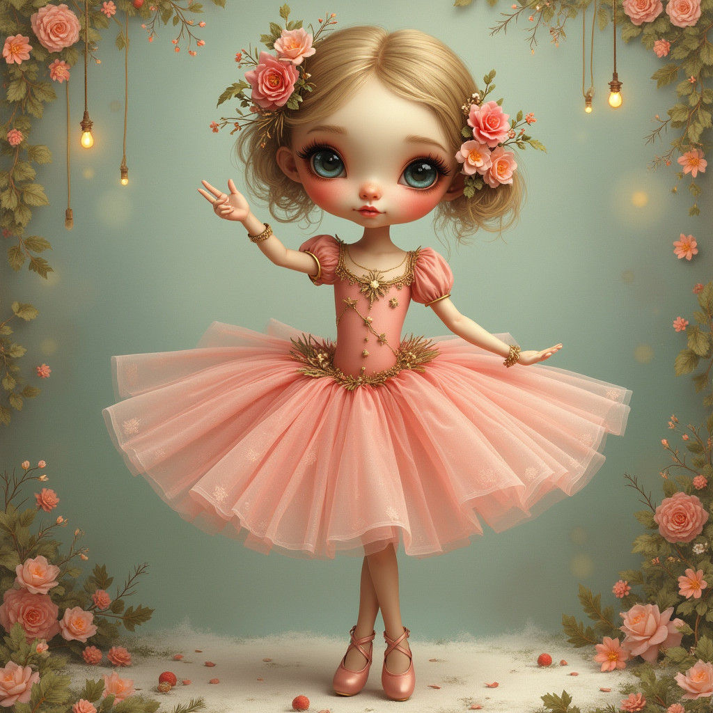 Whimsical Christmas Ballerina in Gothic Fairy-Tale Style