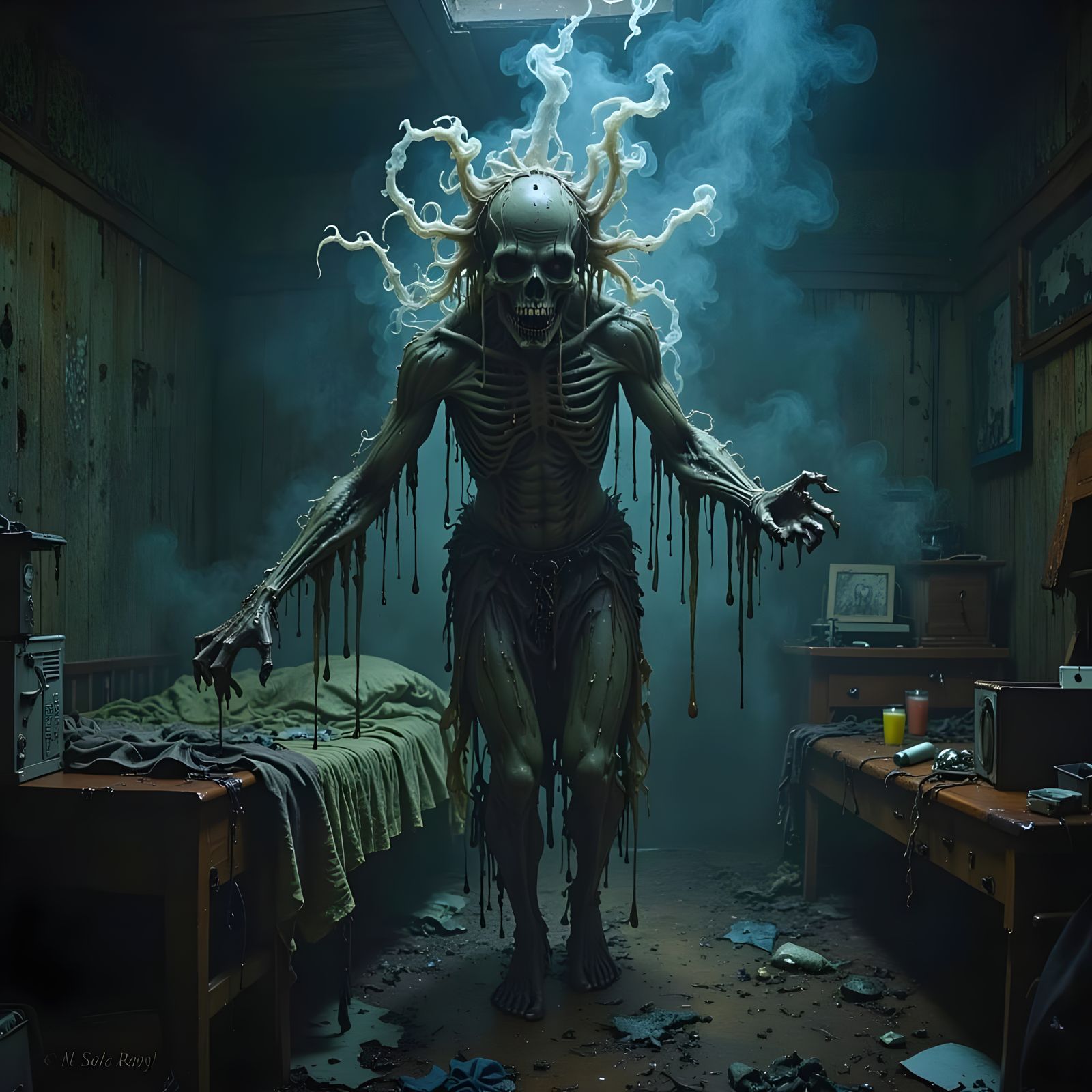 A Decaying Ghost Raids a Bedroom in a Dark Goo-Like Atmosphe...