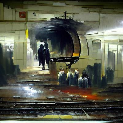 Eerie Subway Scene in Oil Painting Style