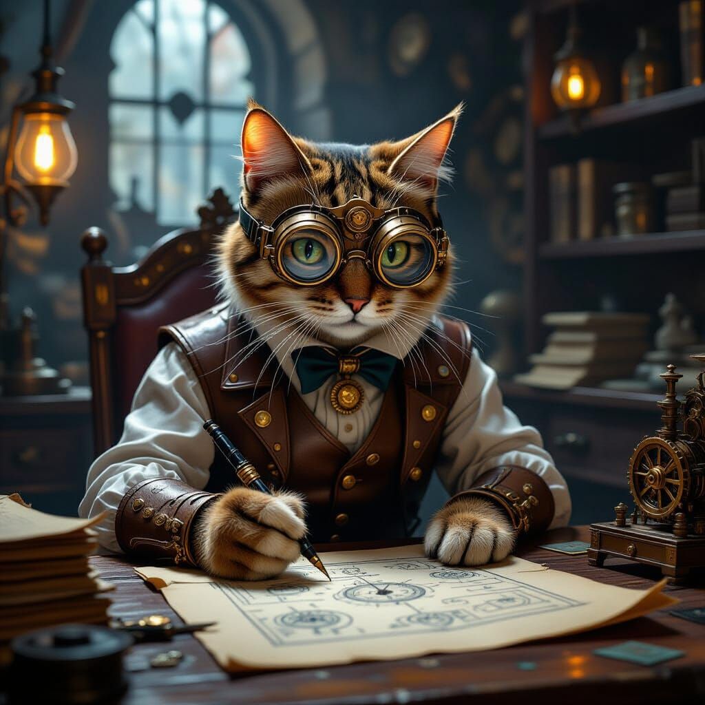 Steampunk Scribe Cat Sketches Clockwork Contraptions
