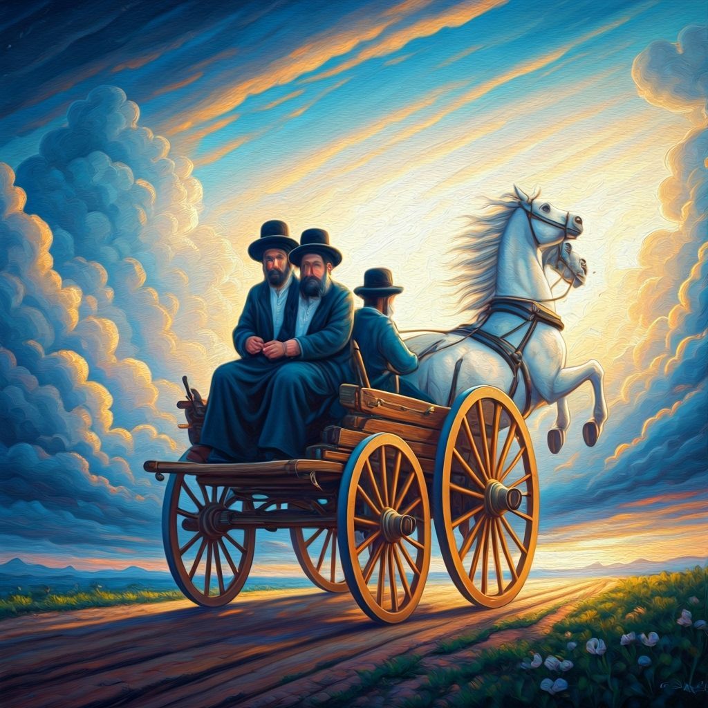 Hasidic Jews Soar in a Horse-Drawn Cart Through Clouds