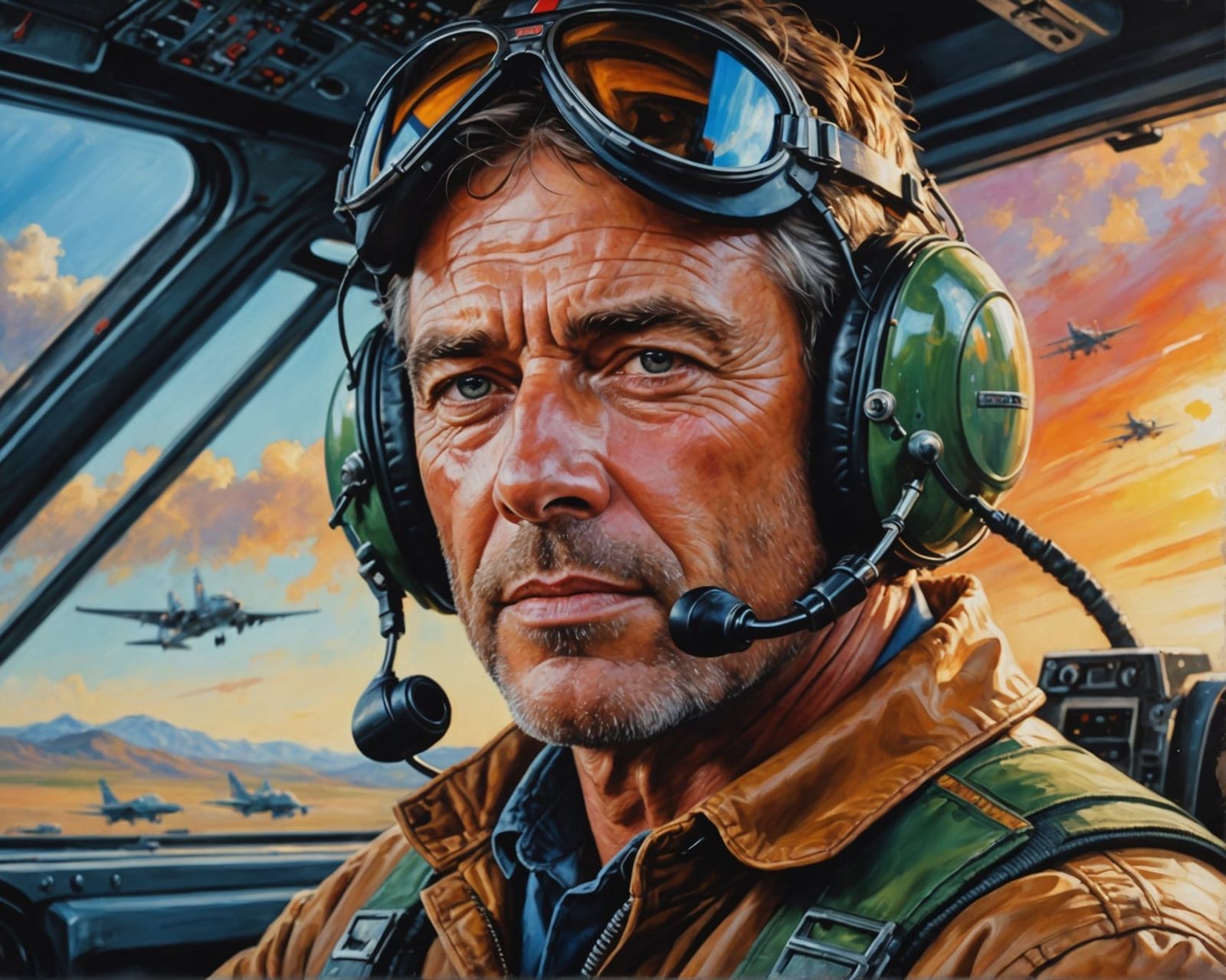 Hyperrealistic Oil Painting of a Handsome Pilot