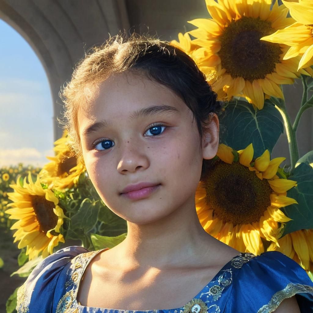Anime Girl Portrait with Sunflowers in Digital Art Style