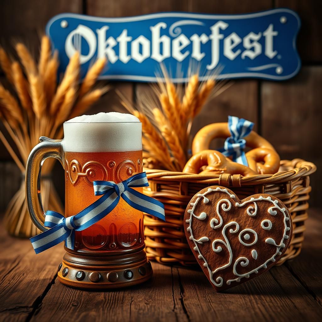 Oktoberfest Still Life with Beer Stein and Pretzels