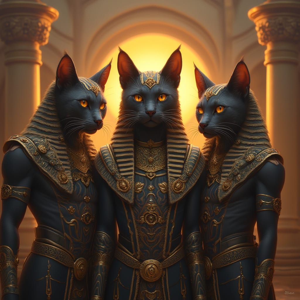 Regal Feline Pharaohs in Ancient Palace