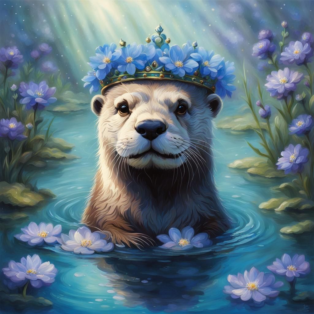 Otter with Flower Crown in Ethereal Style