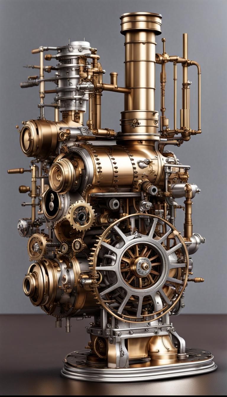 Breathtaking Steampunk Engine in Metallic Silver and Gold
