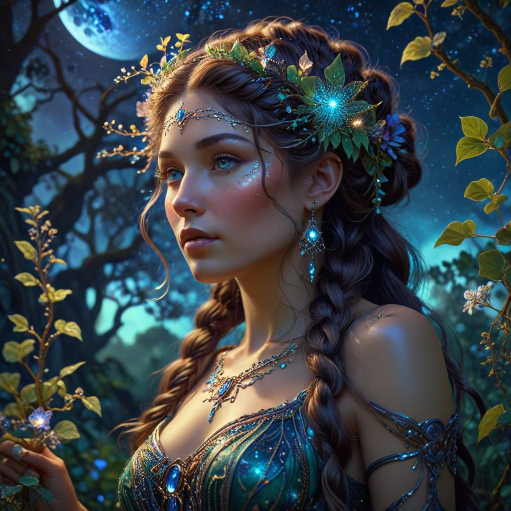 Enchantress with Crystal Hair, Alphonse Mucha Style