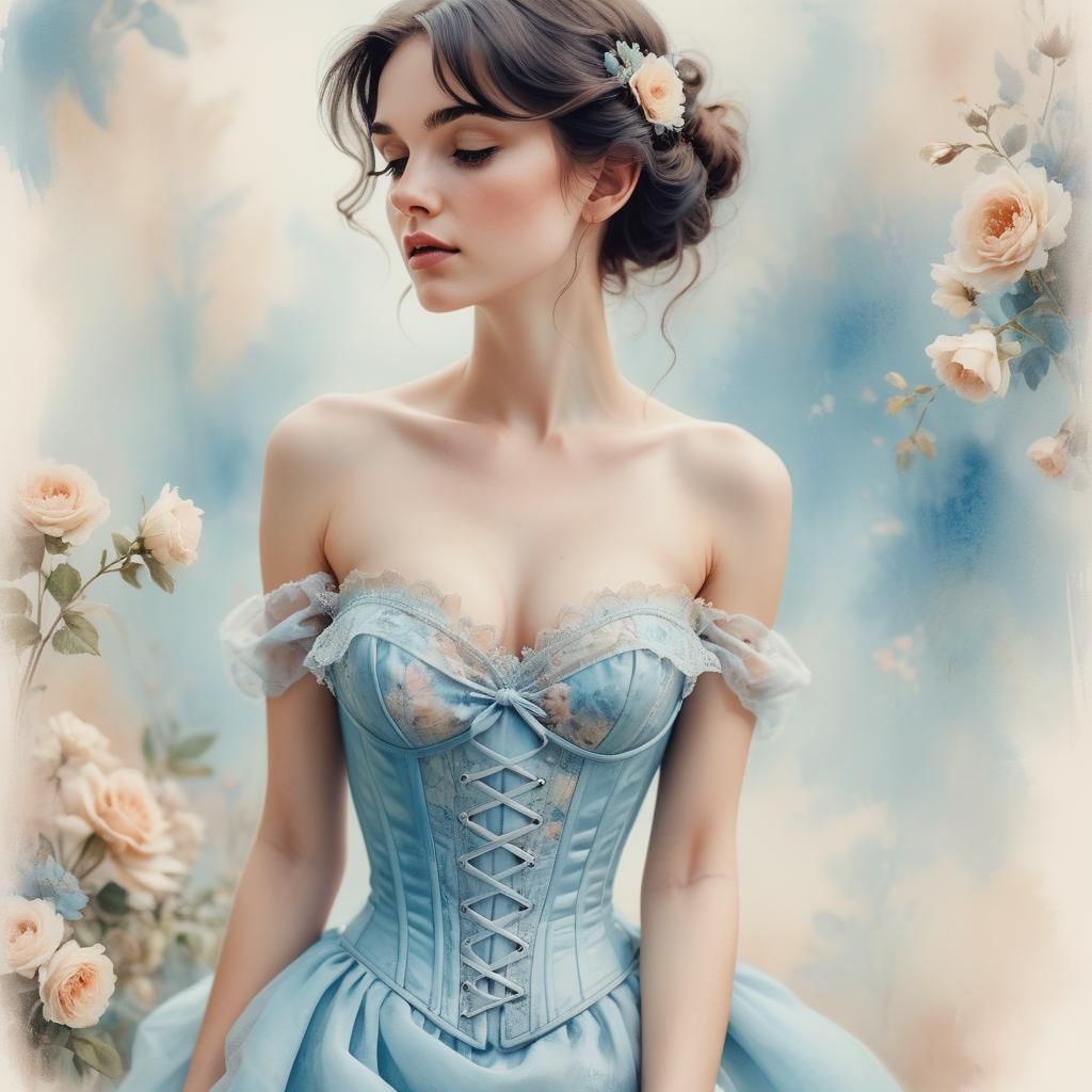 Woman in Blue Dress: Vintage Romance Illustration