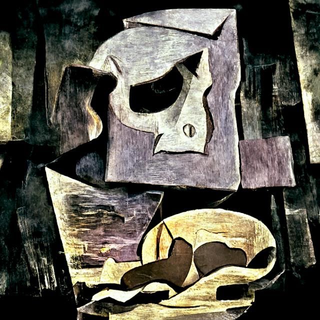 Dystopian Cubist Painting of Horror and Pain