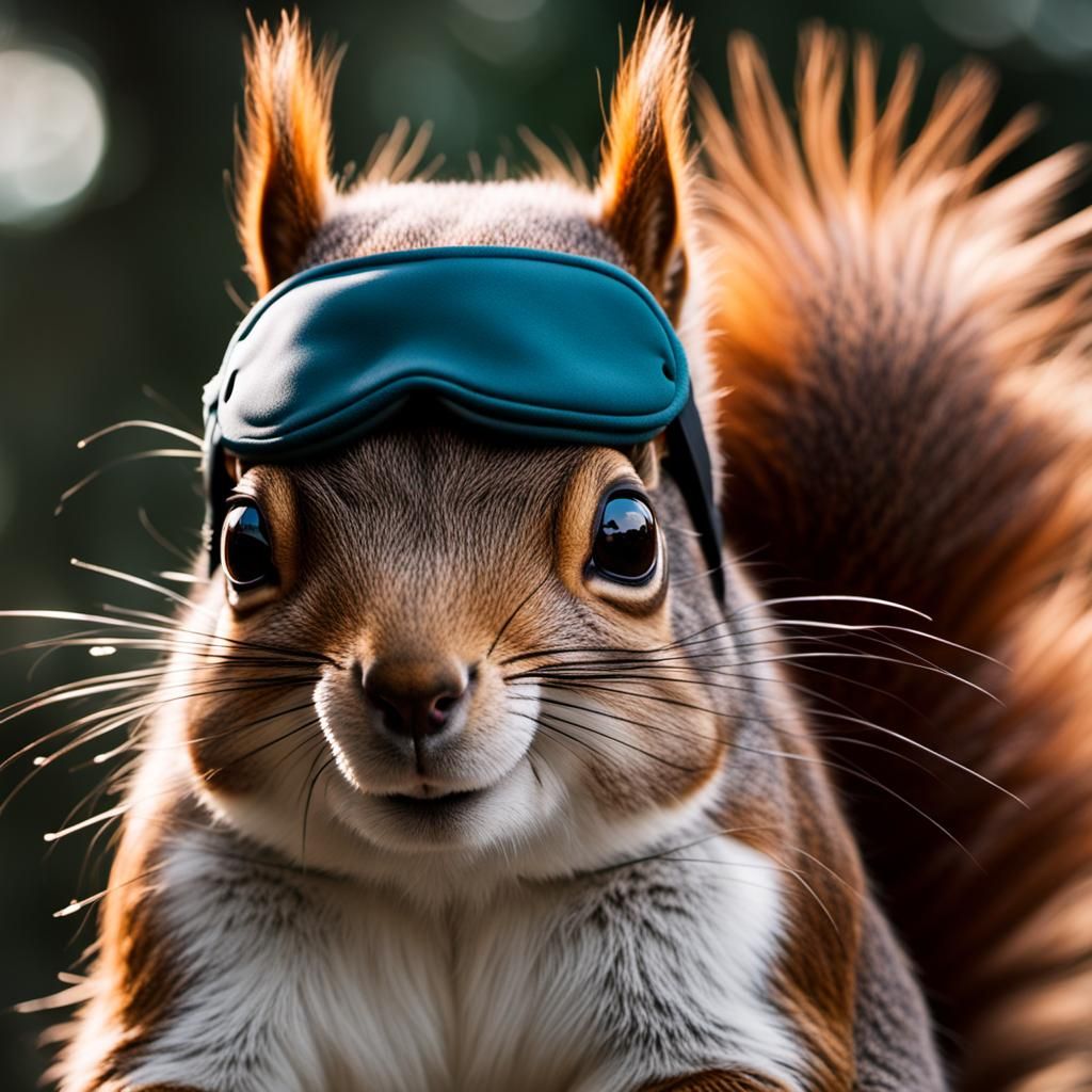 Squirrel in Sleep Mask: Cinematic Nikon Z9 Photo