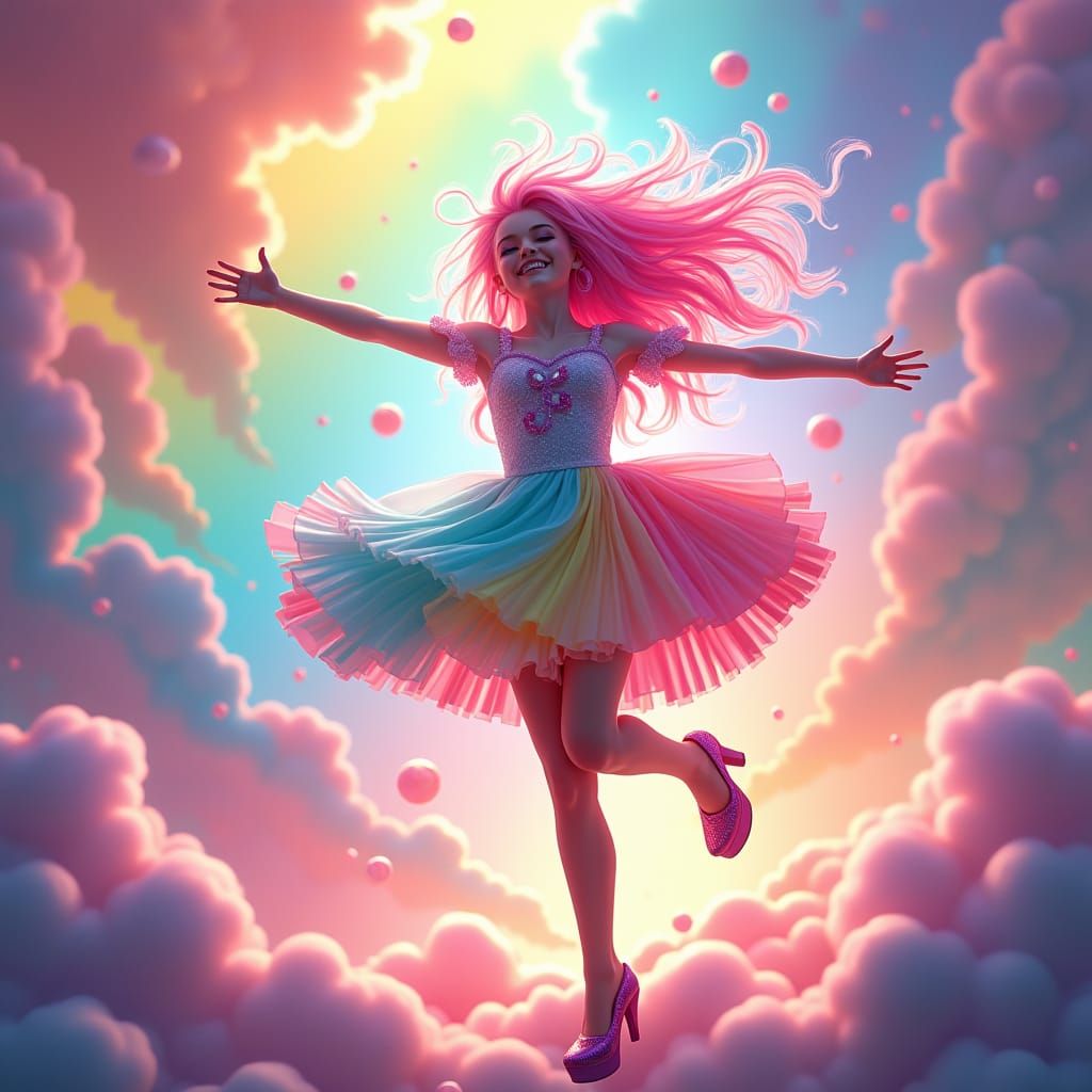 Anime Girl Dancing in Rainbow Colors