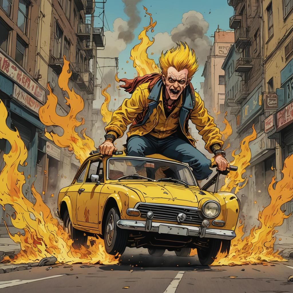Vyvyan's Fiery Ride: Anime Style Car Scene