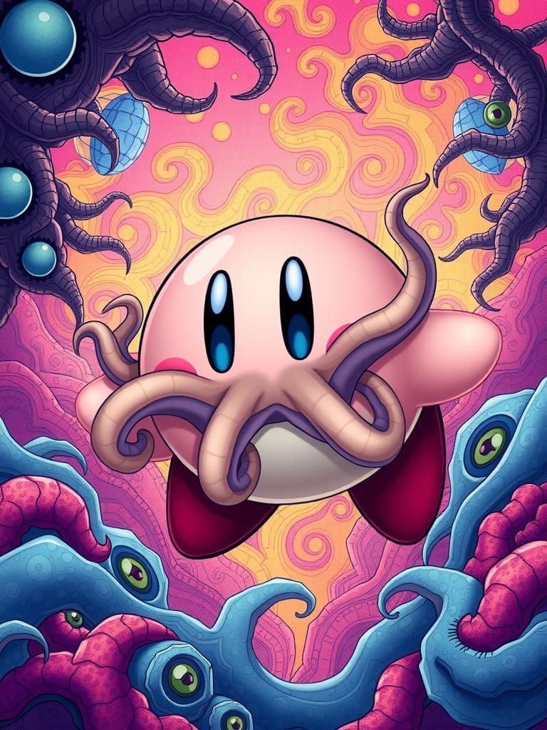 Kirby with Cthulhu Tentacles: A Whimsical Horror