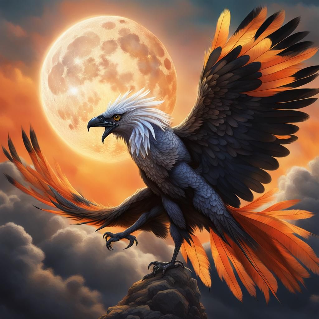 Griffin Soaring in Sunny Sky: Fantasy Illustration