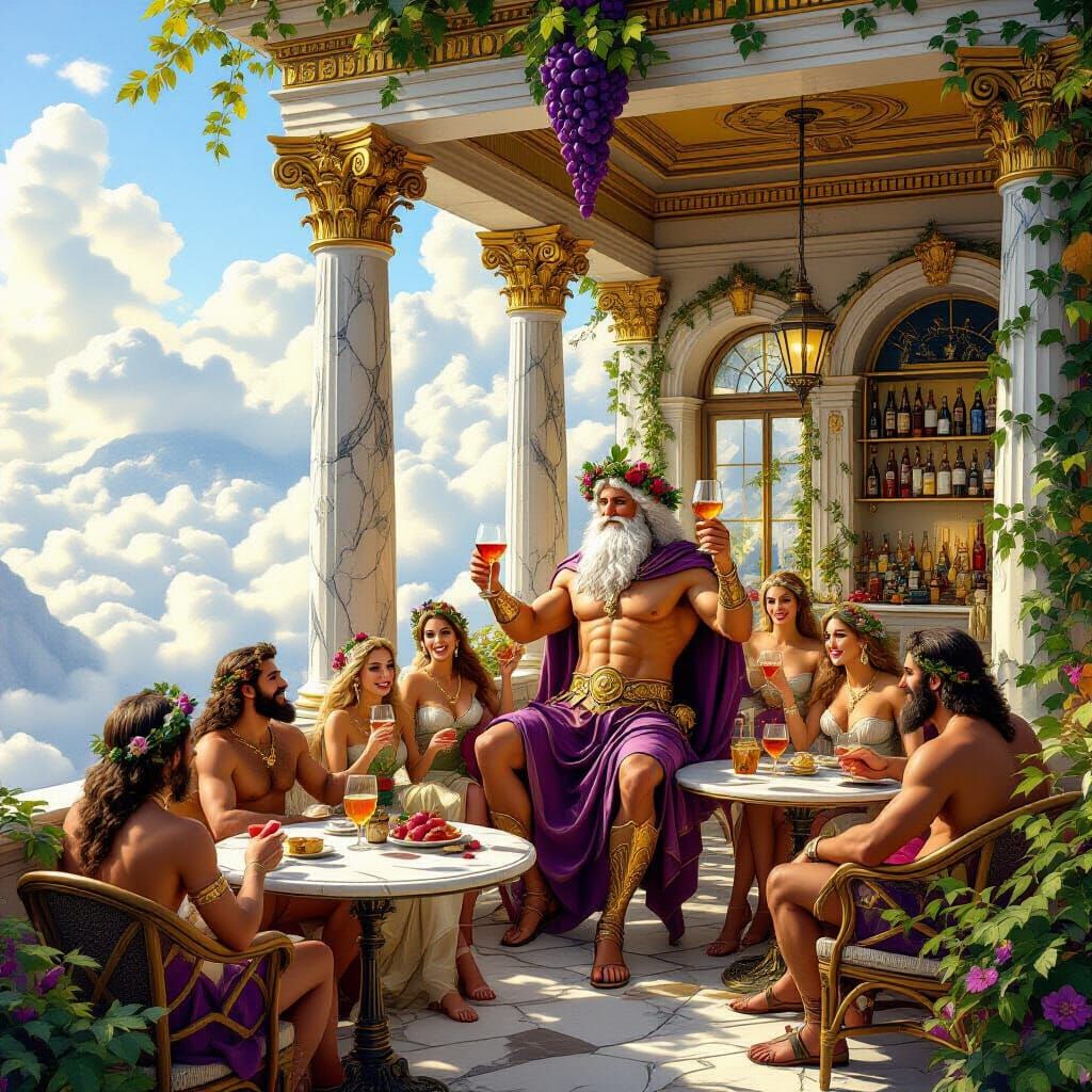 Dionysus' Mount Olympus Cafe With Greek Gods