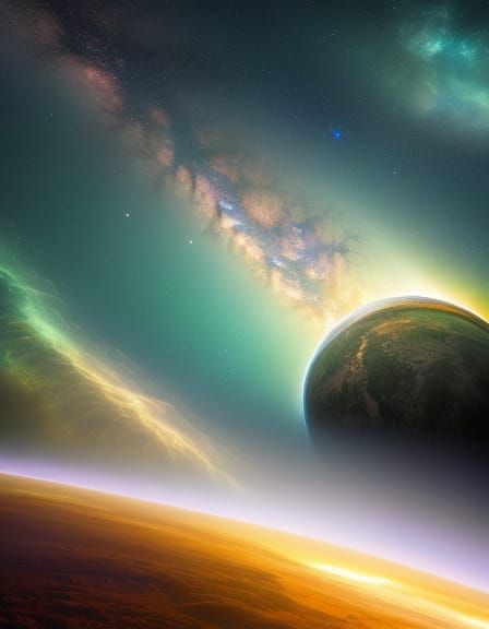 Astronaut in Space Amidst Nebula and Planets