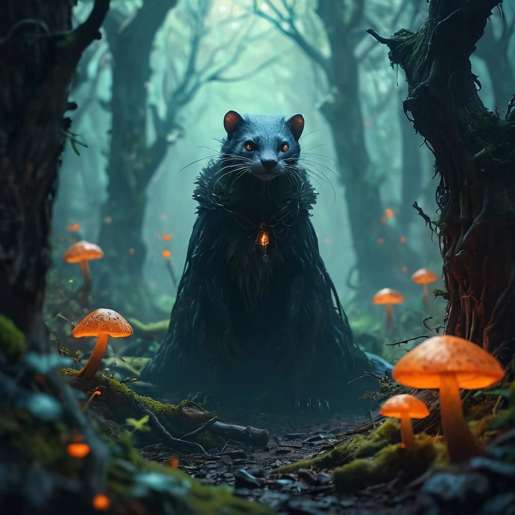 Eerie Weasel in Dark Fantasy Forest