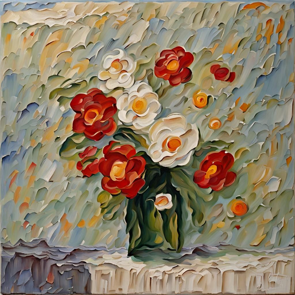 Abstract Impasto Painting with Thick Texture