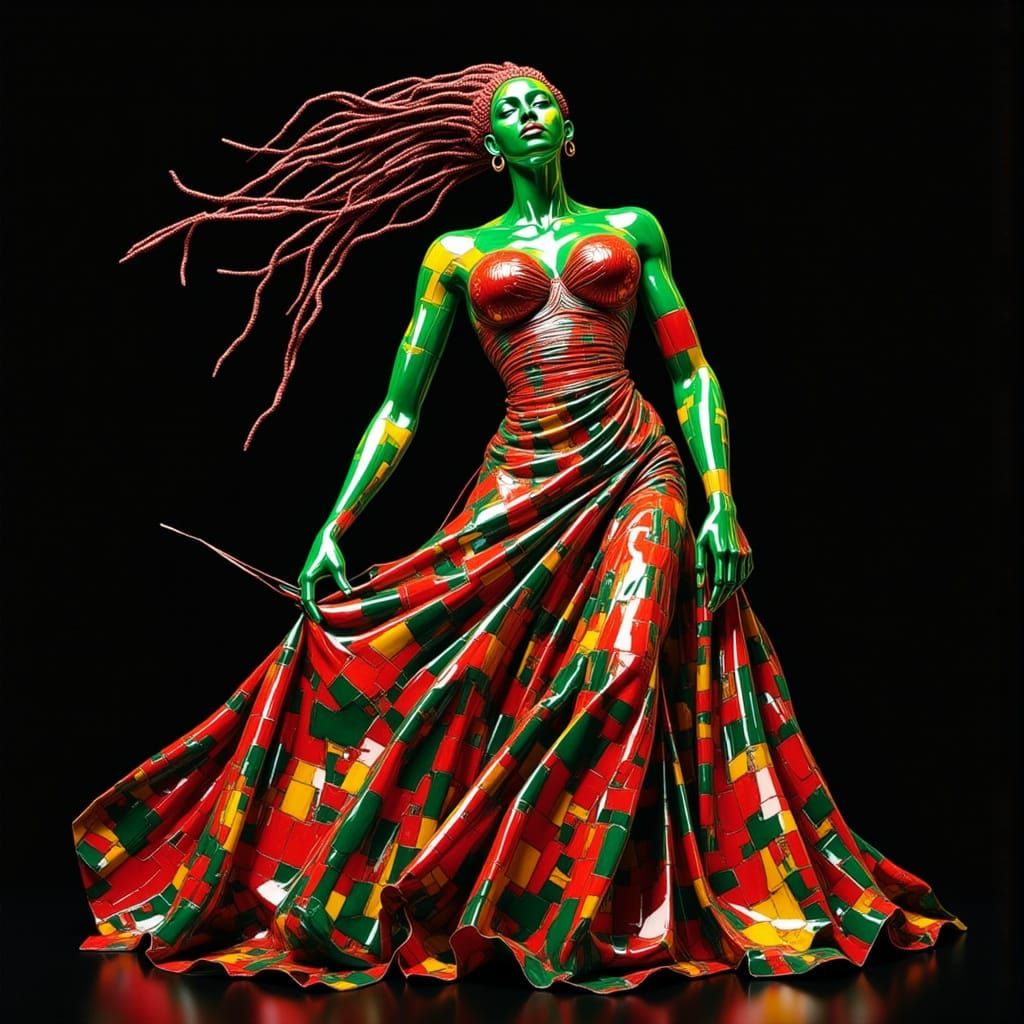Black Woman Sculpture with Vivid Colors