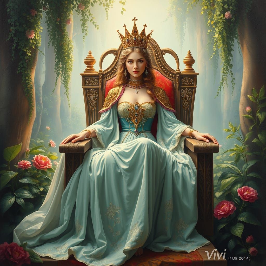 Vivi portrayed as the Queen of an ancient perfect world. oil...