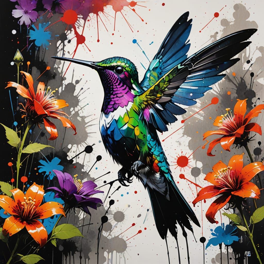 Hummingbird Drinking Nectar in Macro Photograph