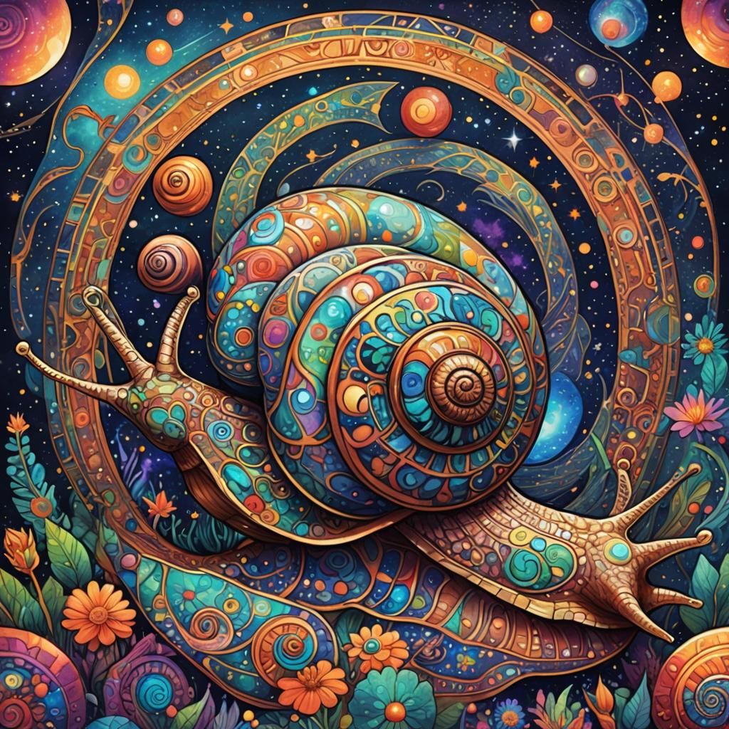 Astral Cosmic Snail in Dover Coloring Book Style