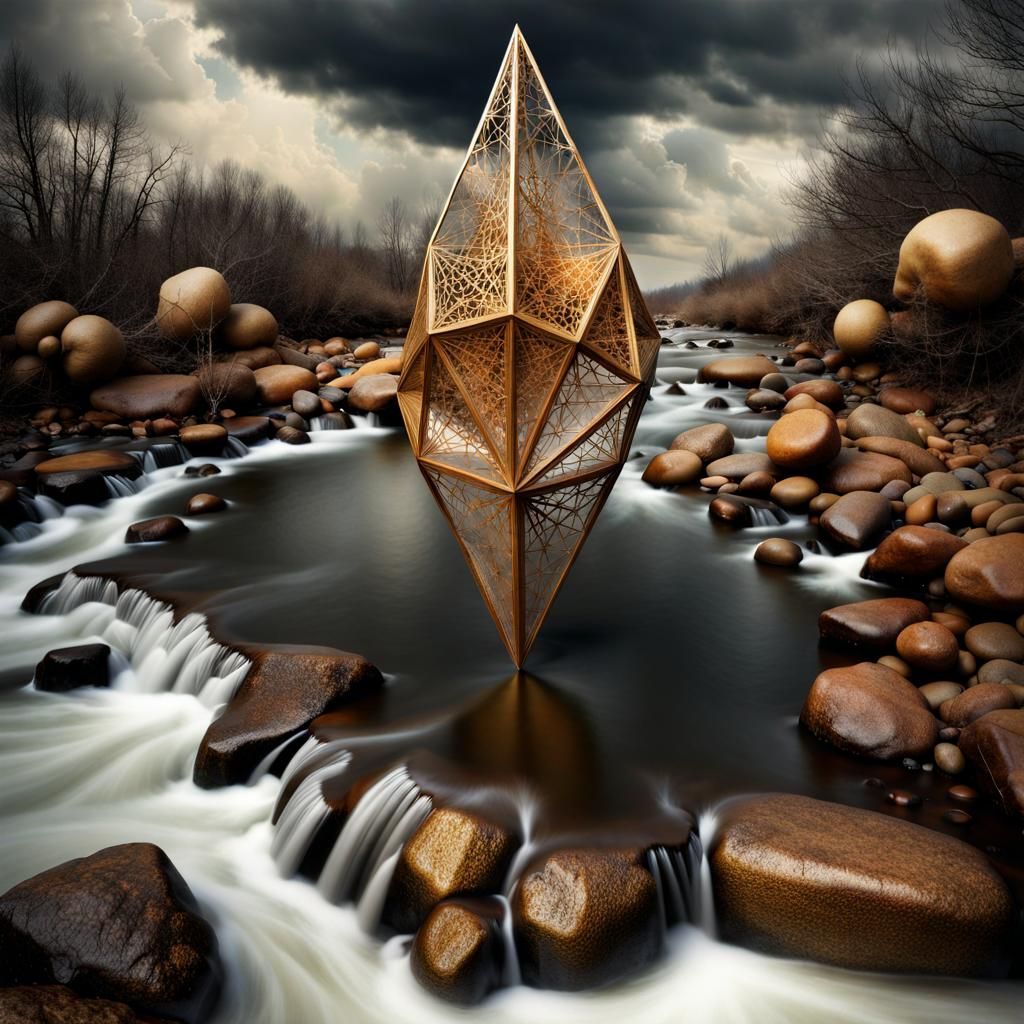 Photorealistic Raging River with Geometric Designs