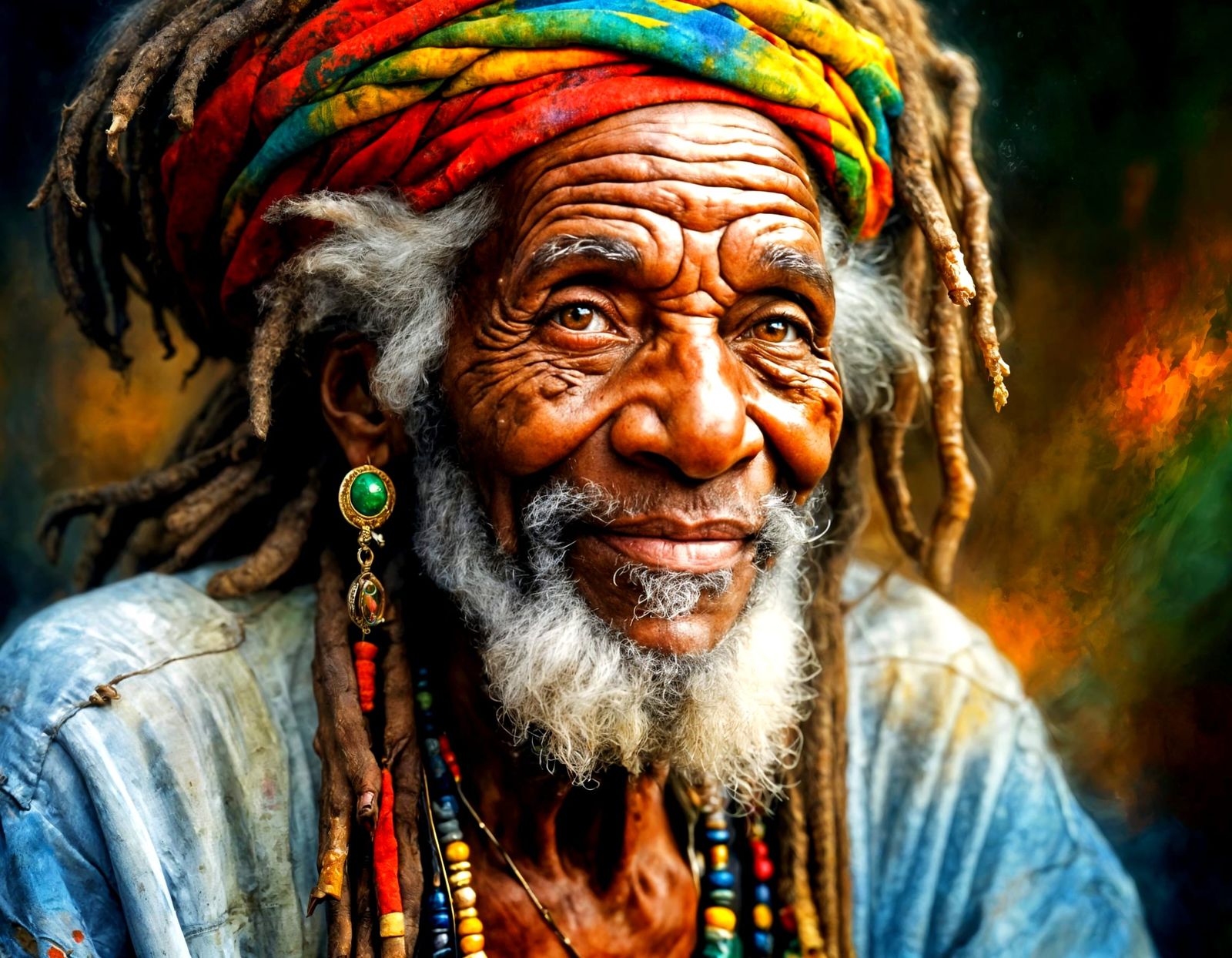 Smirking Rastafarian Portrait in Colorful Orientalist Style
