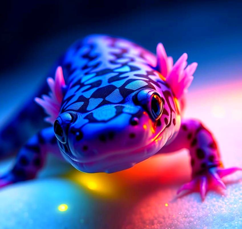 Hyper-Realistic Axolotl in Mosaic-Like Patterns