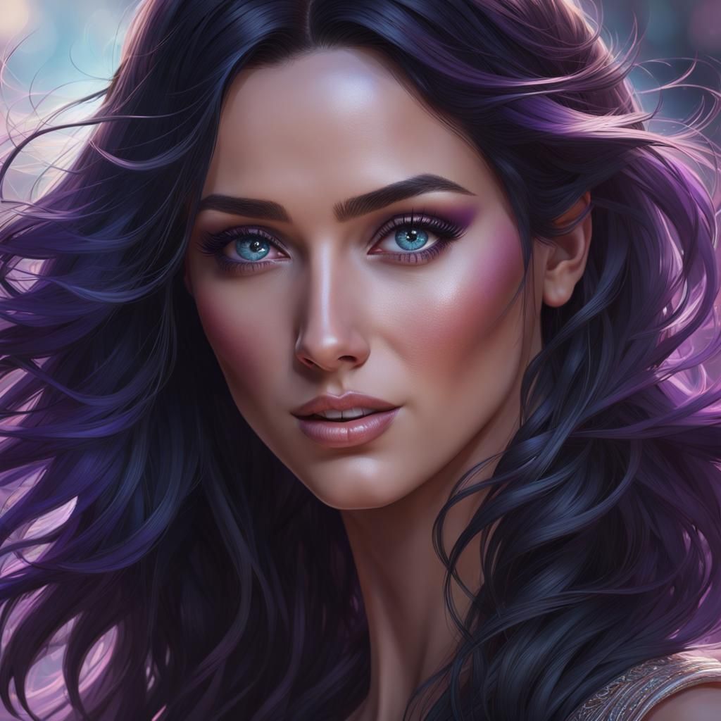 Woman with Purple Hair, Detailed Portrait