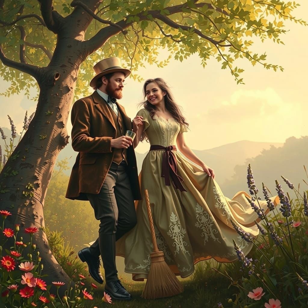 Romantic Irish Couple in Whimsical Garden Setting