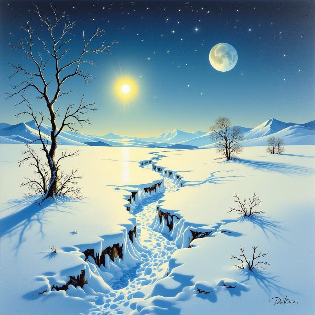 Surreal Winter Morning Light Landscape as Matte Painting