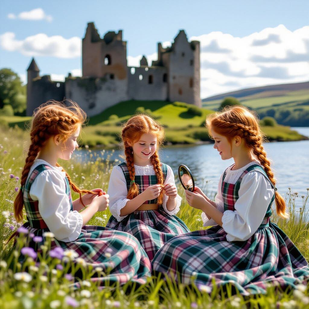 Girls Braiding Hair at Scottish Festival