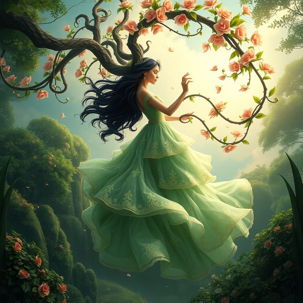 Mystical Princess Amidst Vibrant Forest