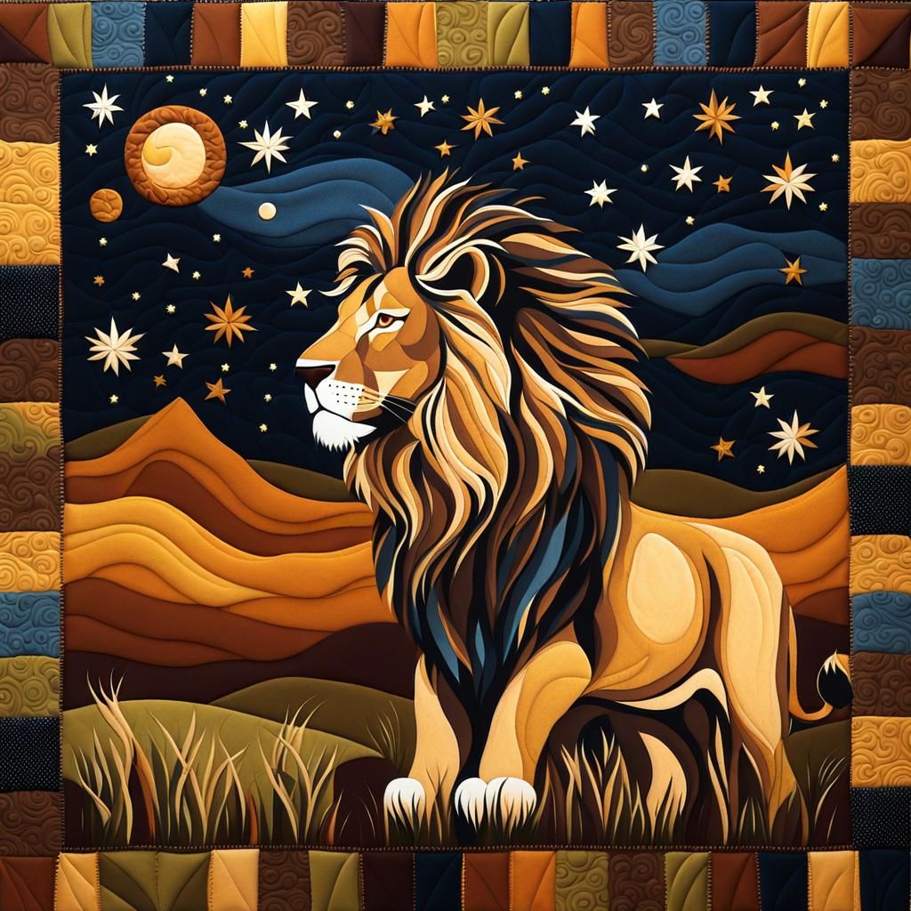 Dreamy Stylized Lion Under Starry Sky