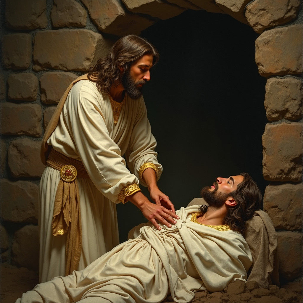 Jesus Resurrects Lazarus in Baroque Painting Style