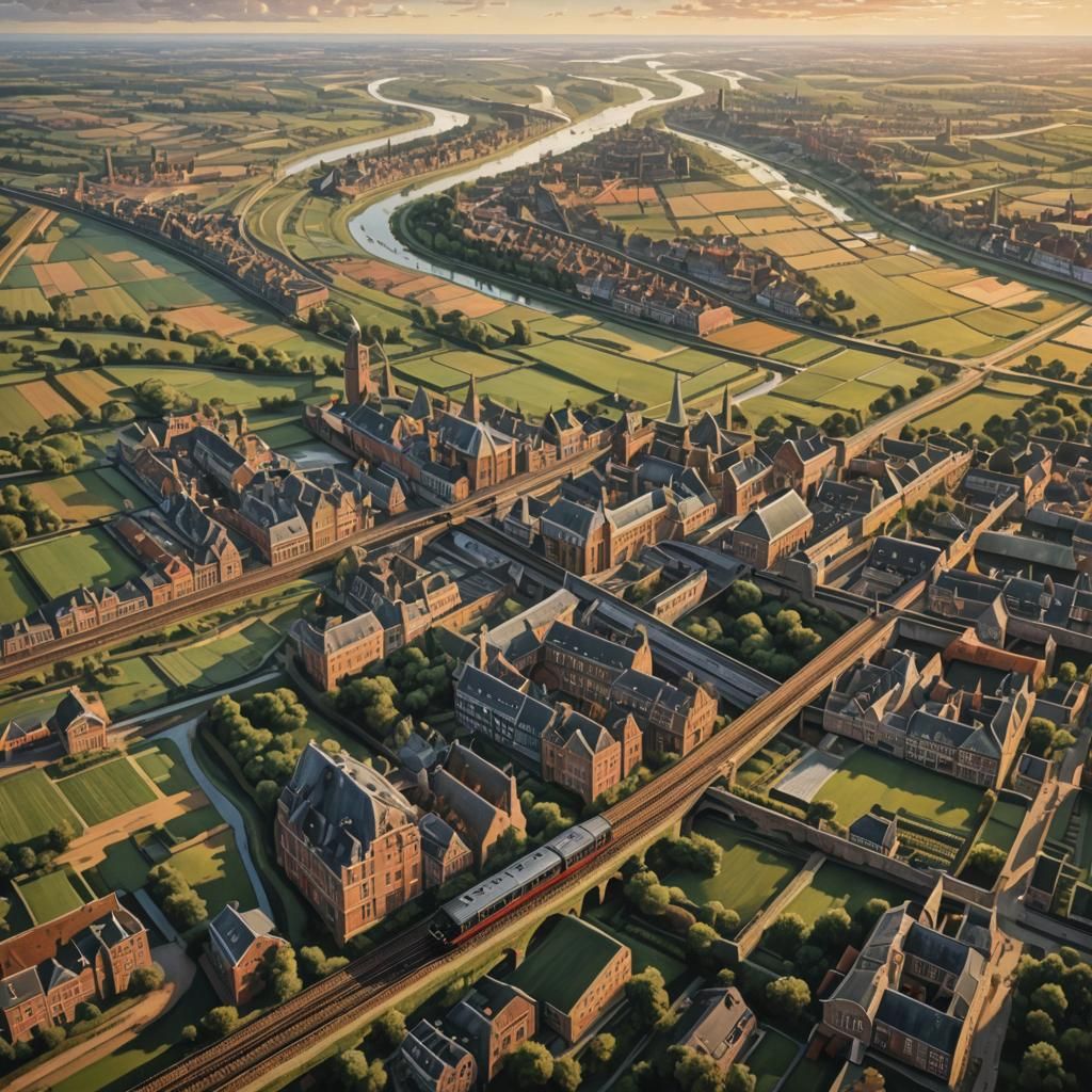 Dutch Landscape with Train Station in Willink Style