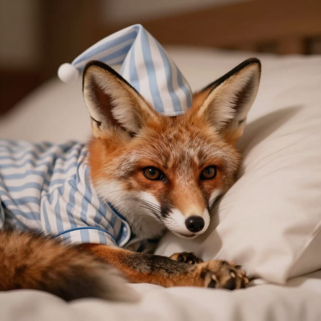 Photorealistic Fennec Fox in Pajamas Sleeps Soundly