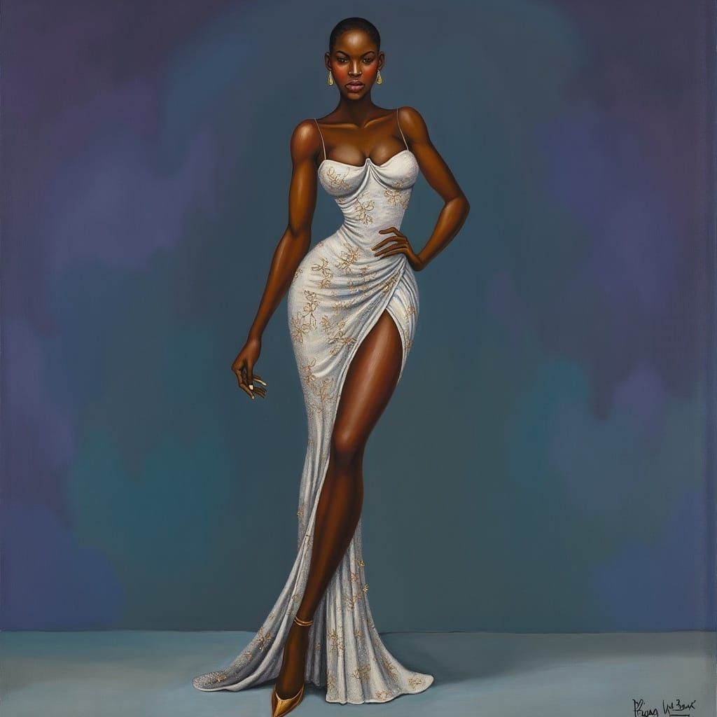 Cynthia Erivo in Sleek Evening Gown, High-Fashion Portrait