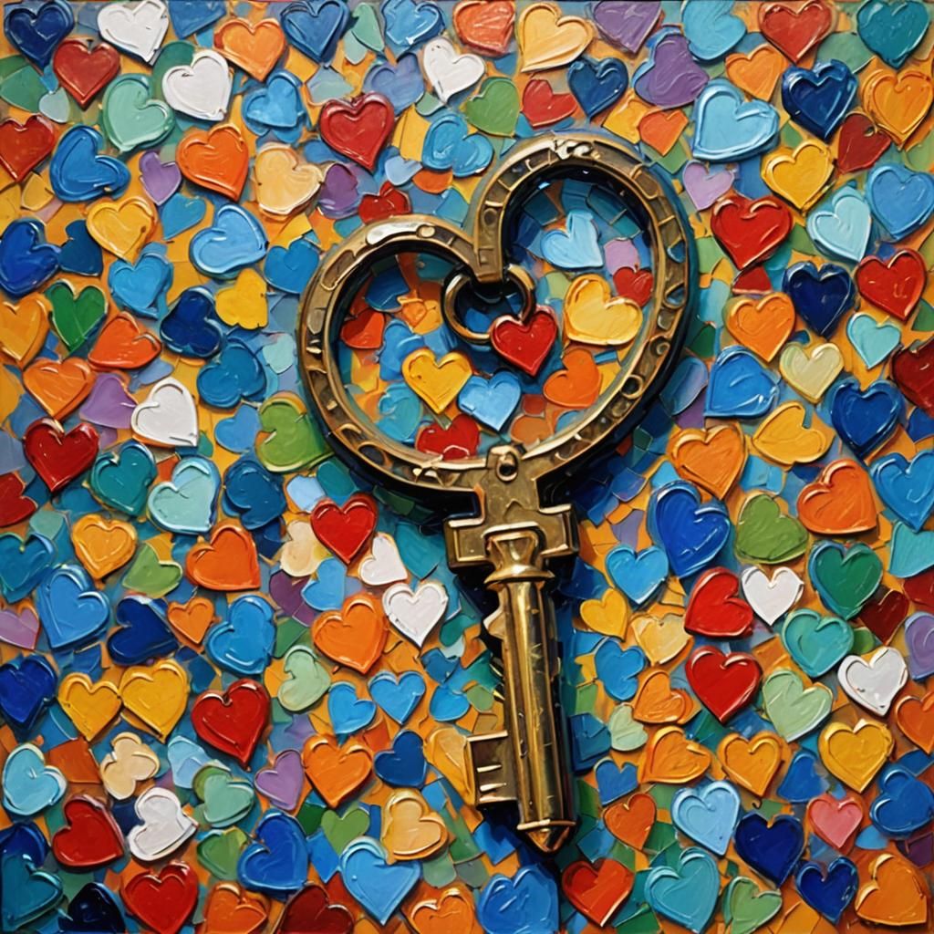 Neo-Expressionist Oil Painting of Heart Keys