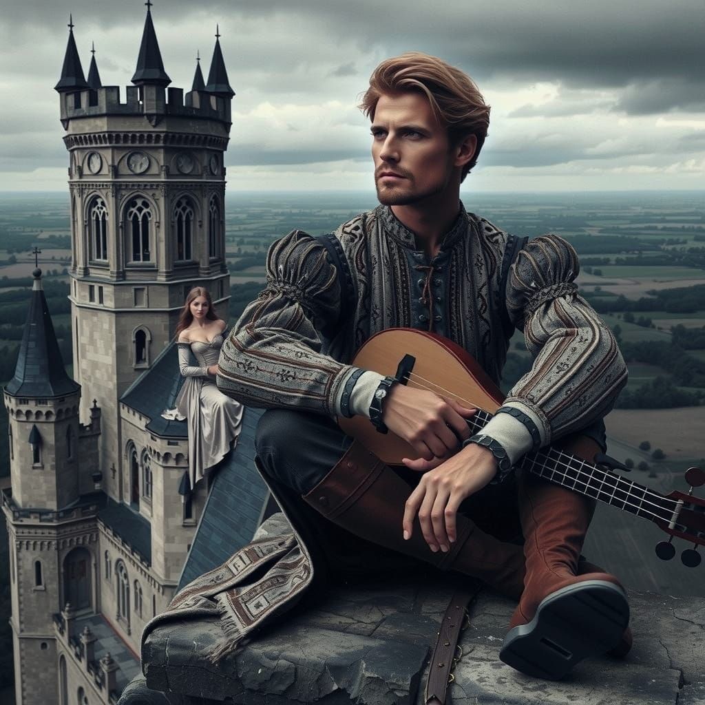 Medieval Prince in Liminal Space, Gothic Castle